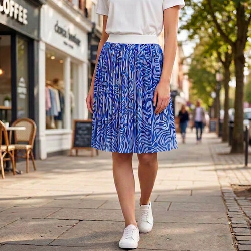 Midi Pleated Skirt - Blue/White