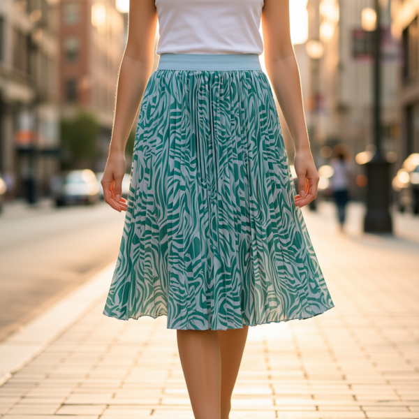 Midi Pleated Skirt - Green/White