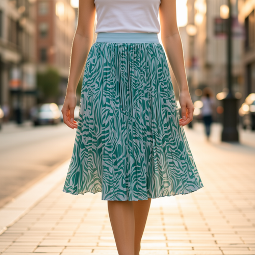 Midi Pleated Skirt - Green/White