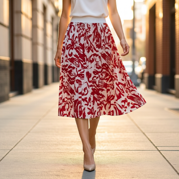 Midi Pleated Skirt - Red/White