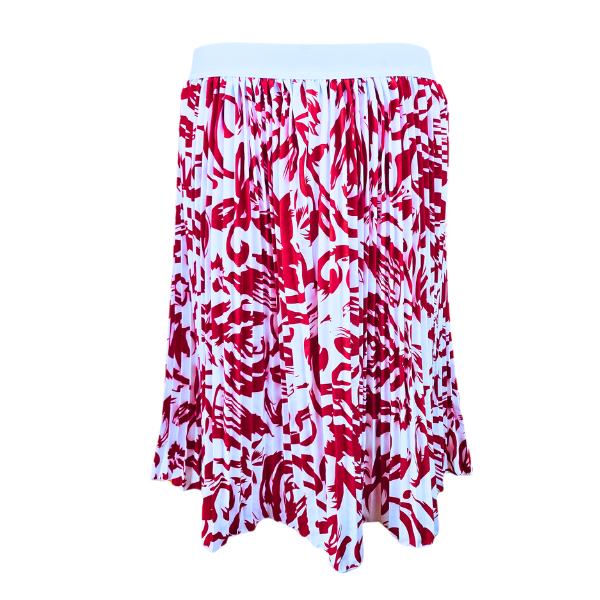 Midi Pleated Skirt - Red/White